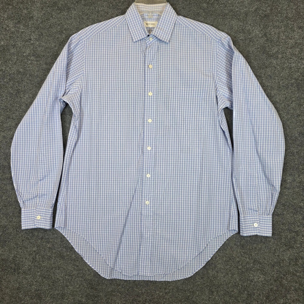 Ascot Chang Dress Shirt Mens L Blue Check Alumo Soyella Swiss Cotton Long Sleeve